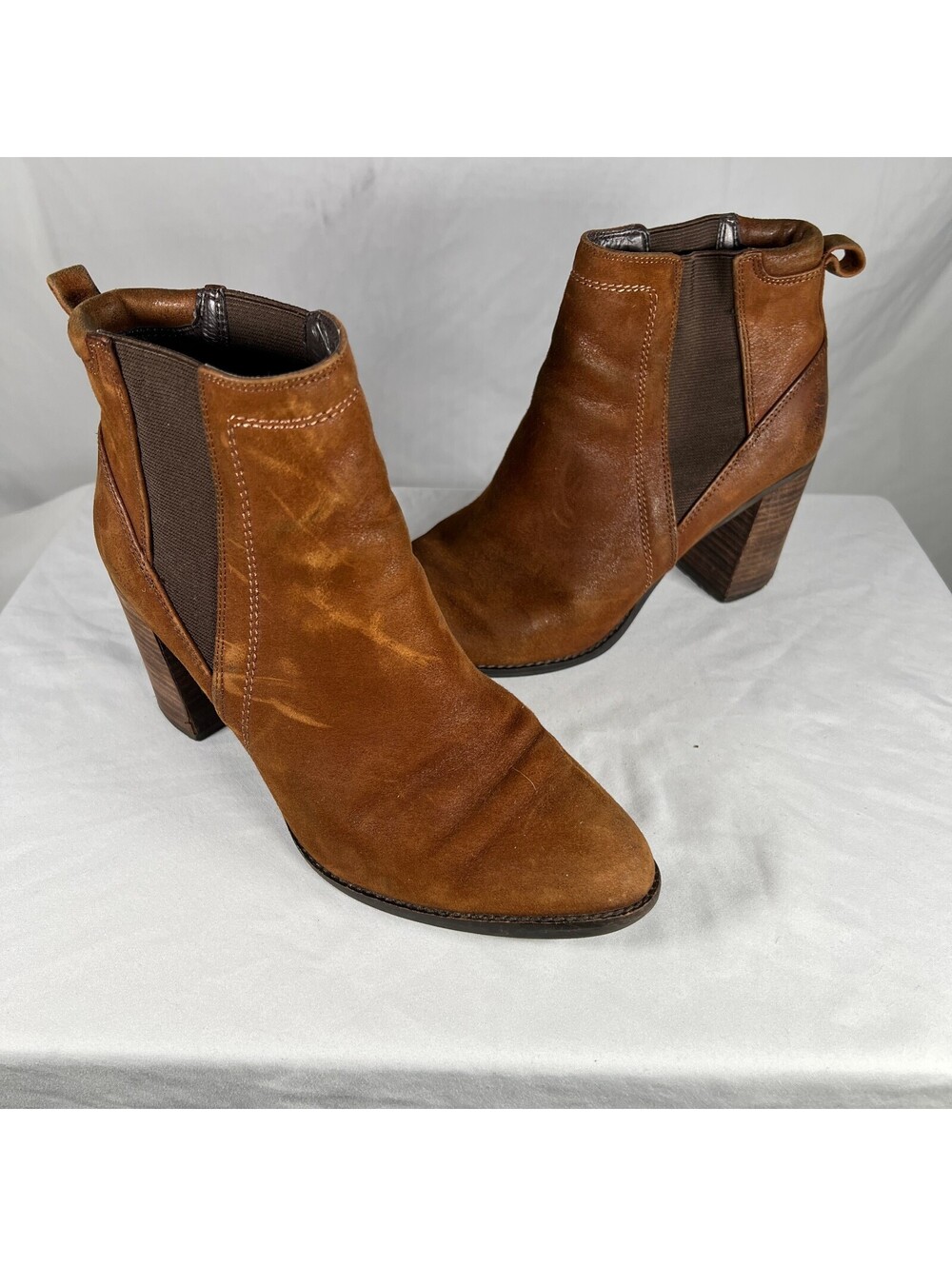 Franco Sarto Odette Brown Suede Chelsea Ankle Boots Women Size 10M Block Heel